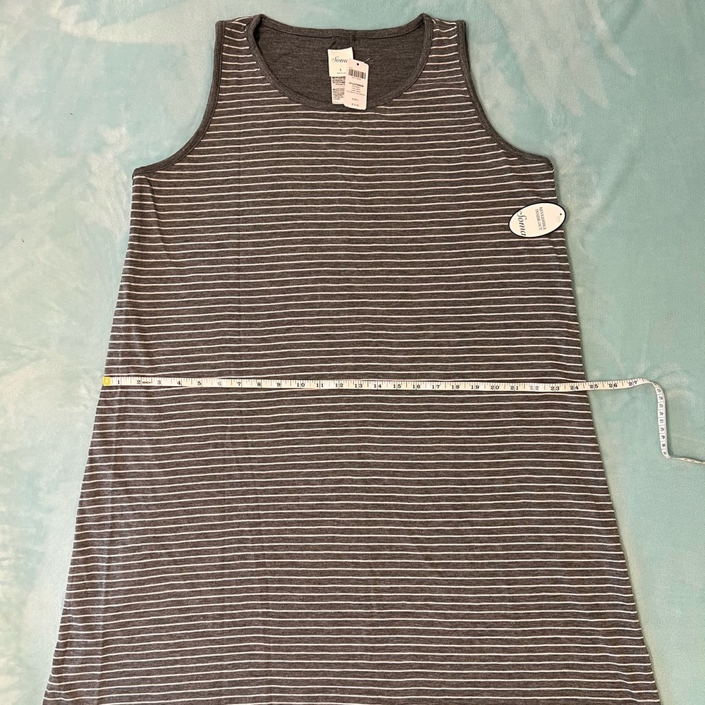 NWT gray striped/solid reversible Soma dress L